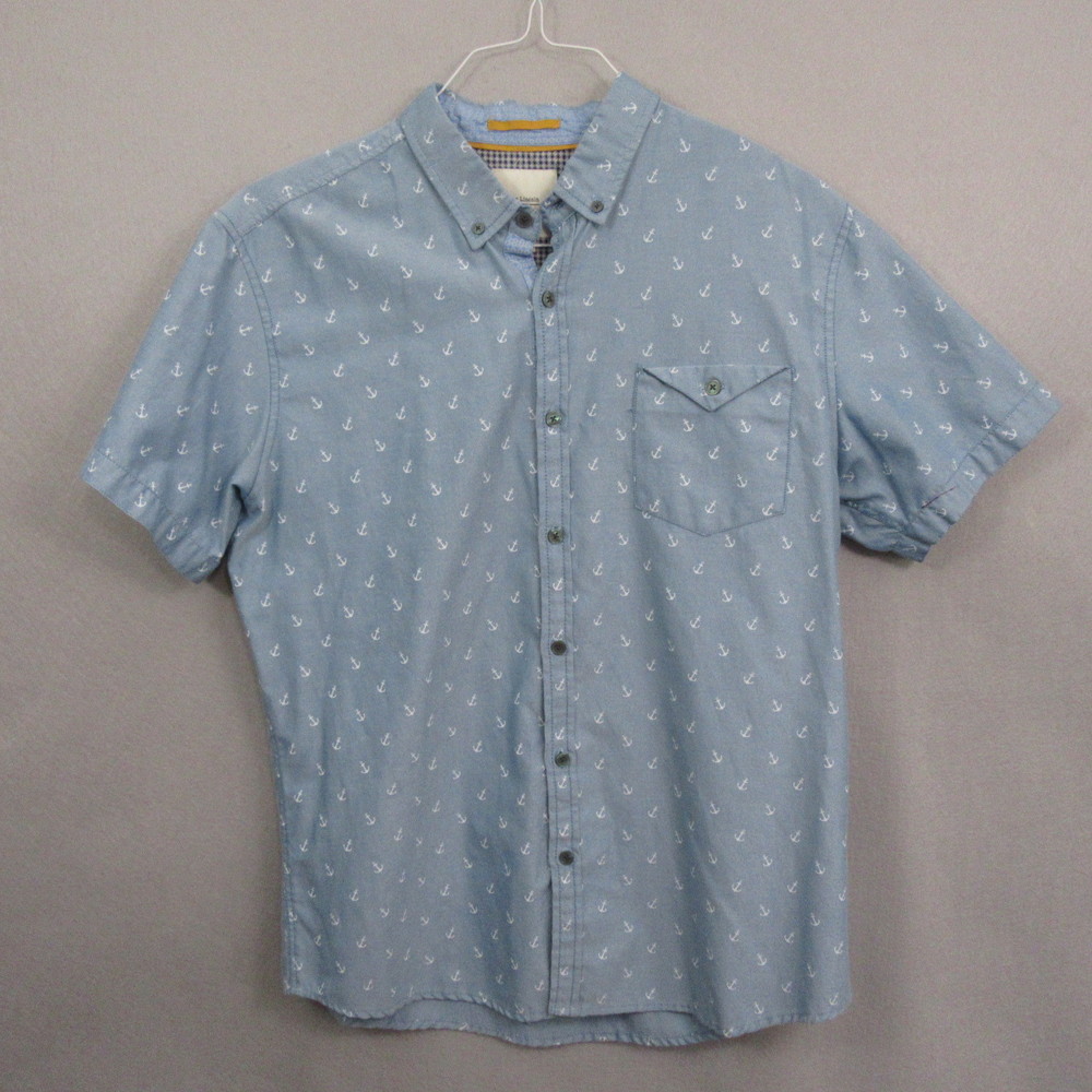 Six Lincoln Mens Button Up Shirt 1 Blue Anchor Print Short Sleeve Pocket‎